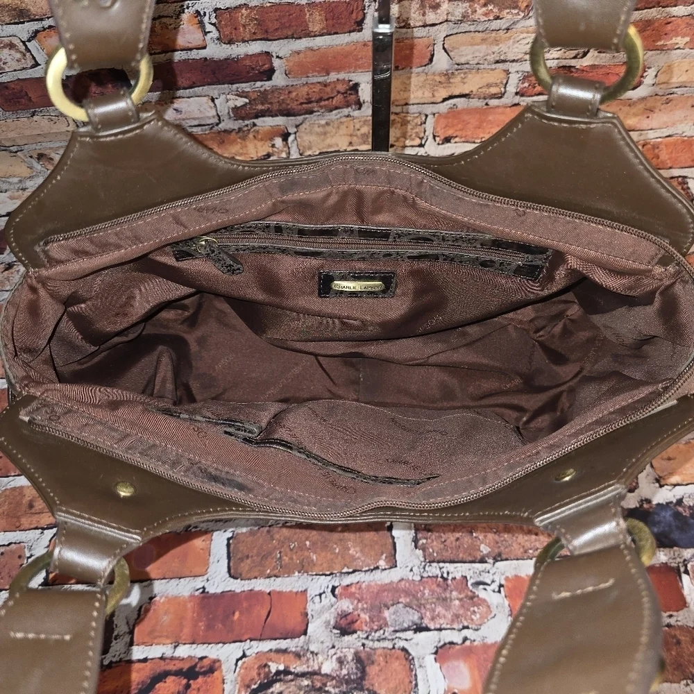 Charlie Lapson Hobo Bag Brown Crocodile Print